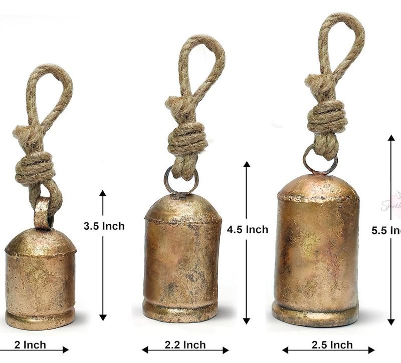 Shabby Chic 3 Bells Made of Tin Vintage Rustic Cow Bells for Crafts Christmas Tree Jingle Hanging Bells (3 Different Size)