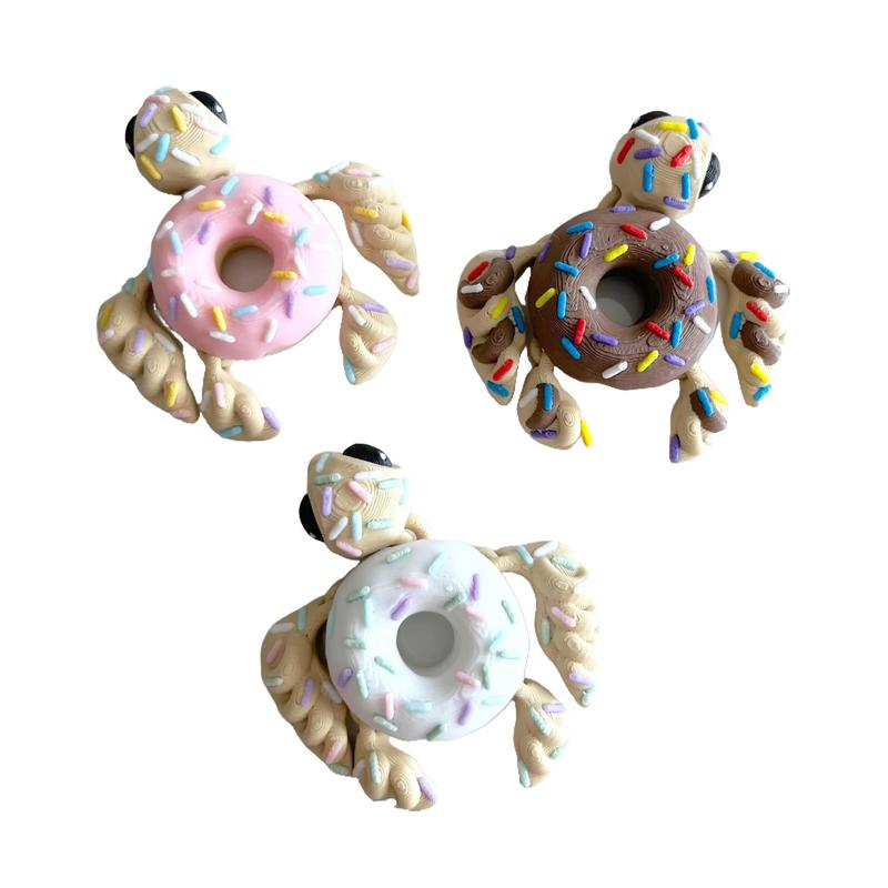 Articulating Donut Turtle Figurine 3D Printed Fidget Decor Desk Pet Ornaments mini animal