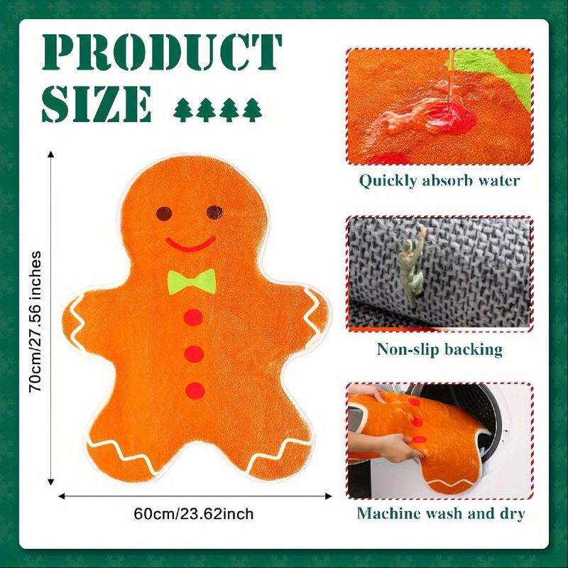 Gingerbread Man Design Bathroom Mat, 1 Count Cute Non-slip Bath Mat, Christmas Decorative Floor Mat for Home Bathroom Living Room