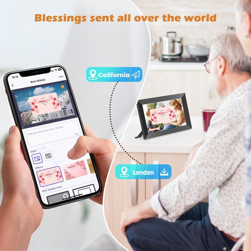 10.1 Inch WiFi Digital Picture Frame 1280x800 HD IPS Touch Screen, Electronic Smart Photo Frame with 32GB Storage, Auto-Rotate, Instantly Share Photos Videos and Send Best Wishes from Anywhere