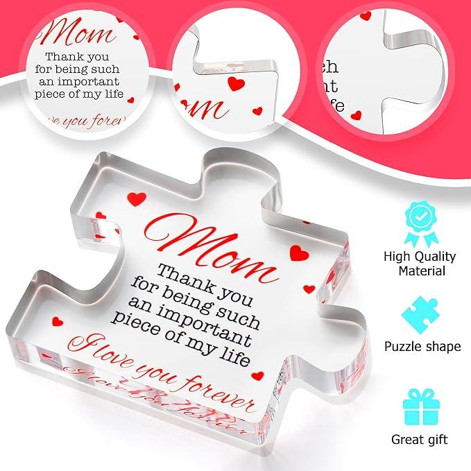 VELENTI Birthday Gifts for Mom - Engraved Acrylic Block Puzzle Mom Present 4.1 x 3.5 inch - Cool Mom Presents from Daughter, Son, Dad - Heartwarming Mom Birthday Gift, Christmas