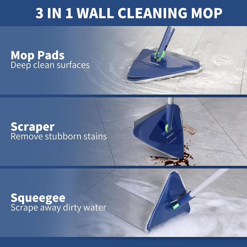 Multi-Type Wall Cleaner Mop Spin Mop and Bucket System with Adjustable Long Handle with Dual Compartment Mop Bucket and Thick Washable with 4 Microfiber Mop Pads Baseboard Cleaner Tool Self-Separating Spin