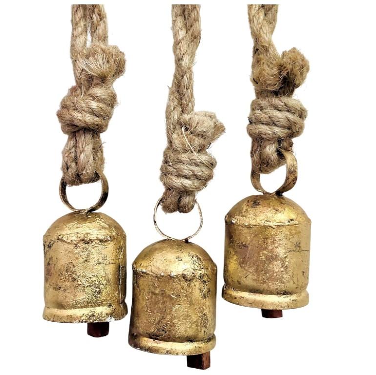 Shabby Chic 3 Bells Made of Tin Vintage Rustic Cow Bells for Crafts Christmas Tree Jingle Hanging Bells (3 Different Size)