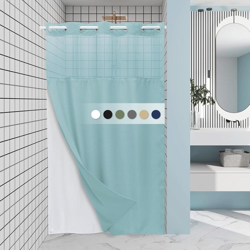 No Hook Shower Curtain with Snap in Liner,230GSM Waffle Weave Shower Curtains for Bathroom