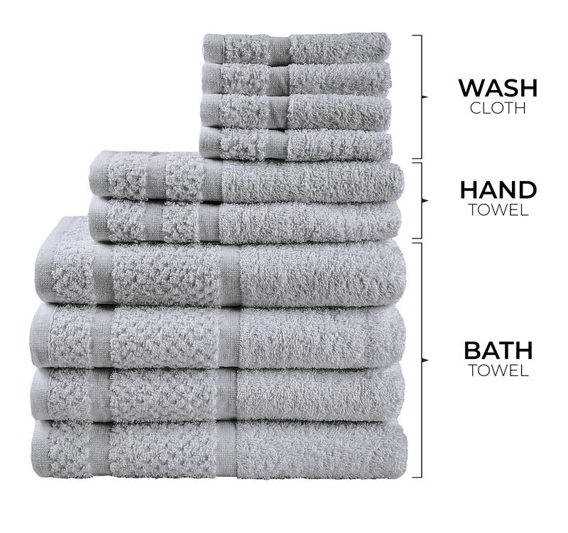 M.a.i.n.s.t.a.y.s. 10 Piece Bath Towel Set with Upgraded Softness & Durability, Gray or White