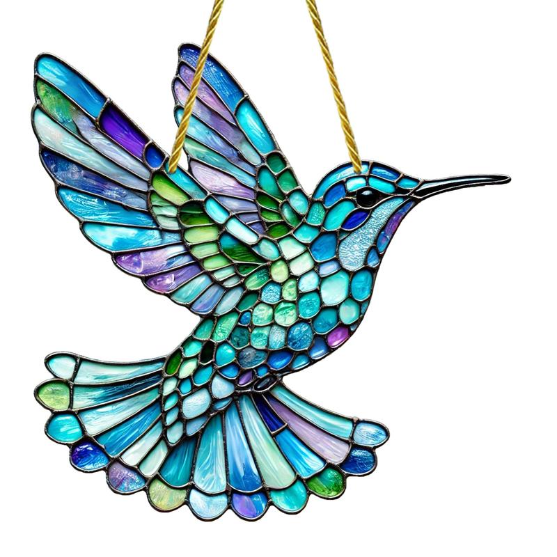 Hummingbird Design Sun Catcher, Colorful Glass Style Acrylic Hanging Ornament, Hanging Decor for Home Living Room Bedroom Window