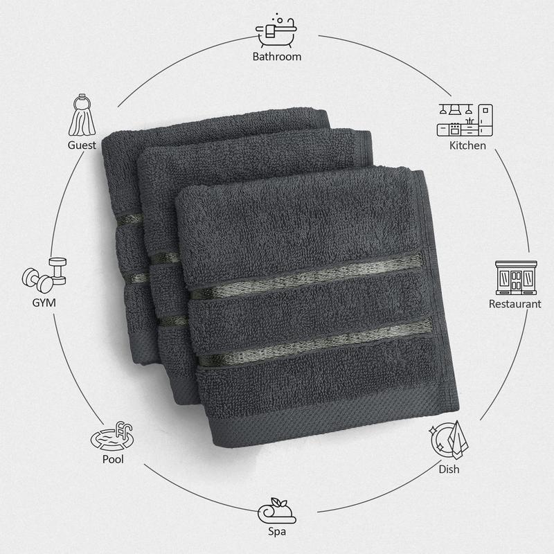 12 Pack Viscose Luxury Wash Cloths Set Cotton Ring Spun, Highly Absorbent and Soft Feel Essential Washcloths