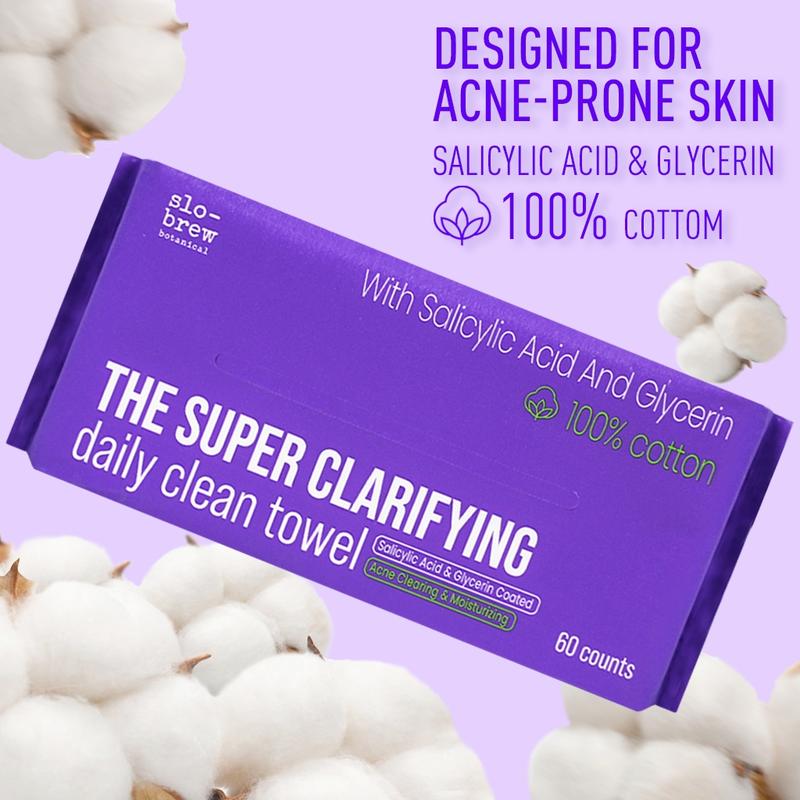 Super Clarifying Daily Clean Towel – 100% Organic Cotton with Salicylic Acid and Glycerin Coating for Oil Control, Pore Unclogging, and Deep Hydration. Visible Reduction in Acne and Breakouts. Ideal for Acne-Prone and Sensitive Skin.