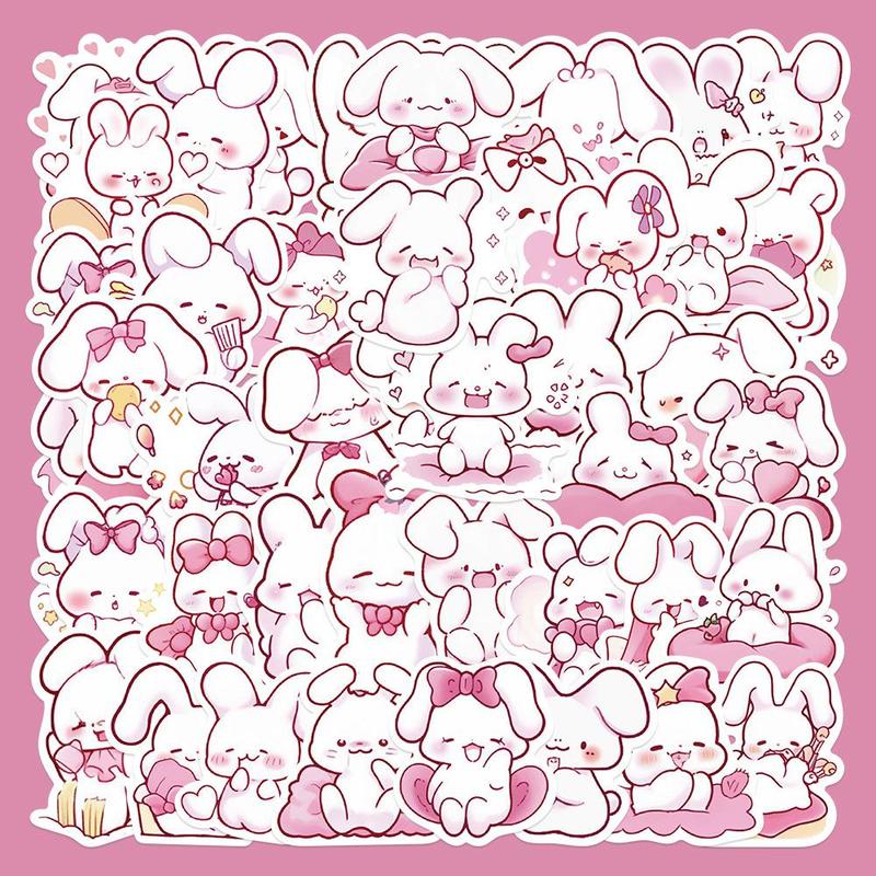 Cute Rabbit Series Sticker, 50pcs set Waterproof Self Adhesive DIY Sticker, Decor Sticker for Gift Greeting Card Water Bottle Laptop Phone