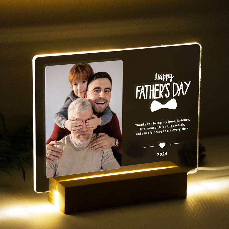 Personalized Fathers Day Gift, Unique Acrylic Photo Plaque, Gift for Daddy, First Fathers Day Gift, Photo Ornament, Best Dad Night light gift Decor Frames