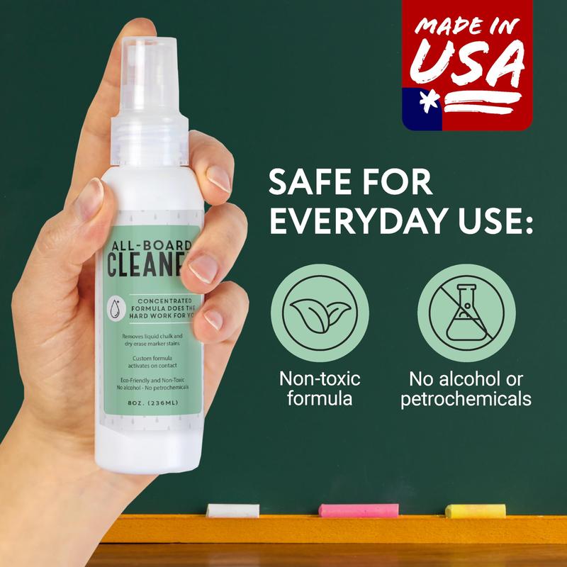 8oz Dry Erase Chalkboard White Board Cleaner Spray - Made in The USA - Safe, Gentle, Non-Toxic - Works with Marker,  Liquid Chalk and More Household