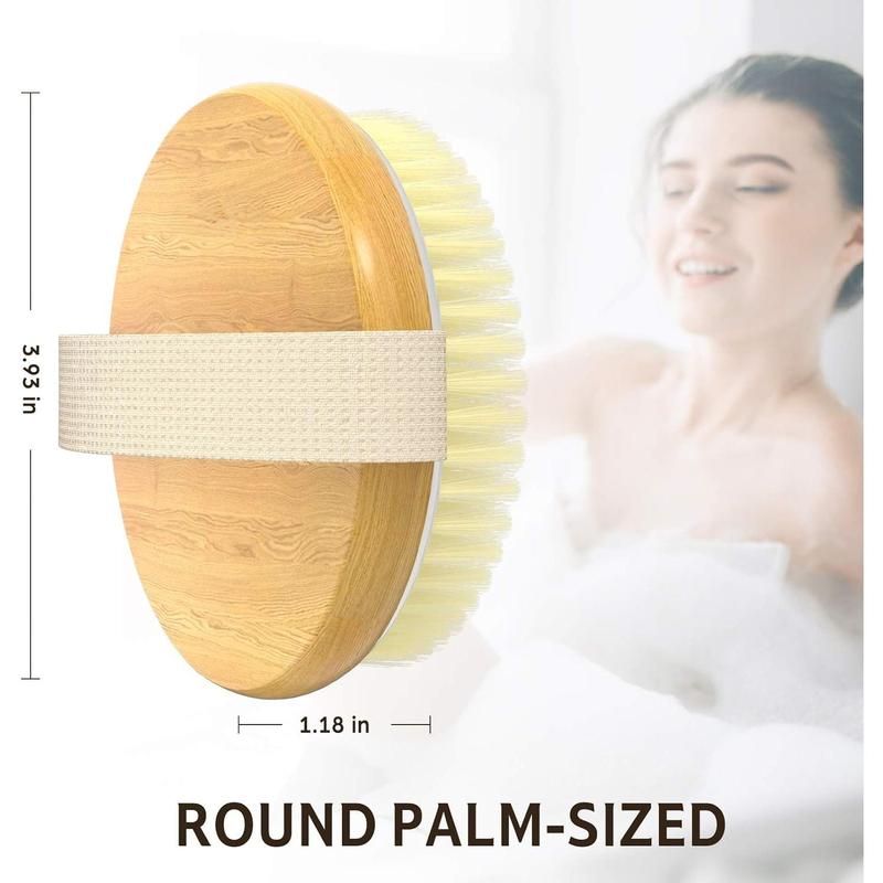 2 Pack Bamboo Dry Body Brushes, Shower Brush Wet and Dry Brushing, Dry Brush for Cellulite and Lymphatic, Body Scrubber with Soft and Stiff Bristles, Suitable for All Kinds of Skin