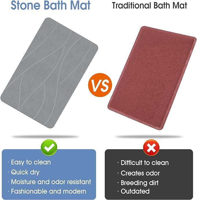 Diatomite Stone Bath Mat Super Absorbent Quick Dry Easy to Clean Non Slip Versatile Mat for Bathroom, Kitchen, and More - 40x60 cm