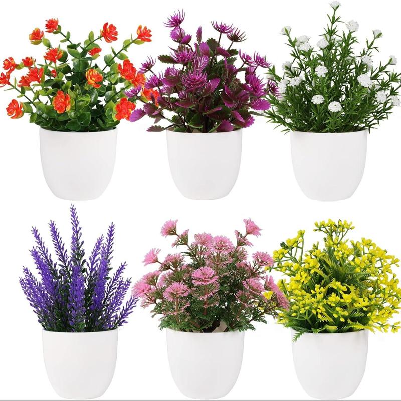 Artificial Potted Plant, 6 Counts Mini Colorful Fake Flower, Decorative Plants for Home Office Living Room Bedroom Balcony