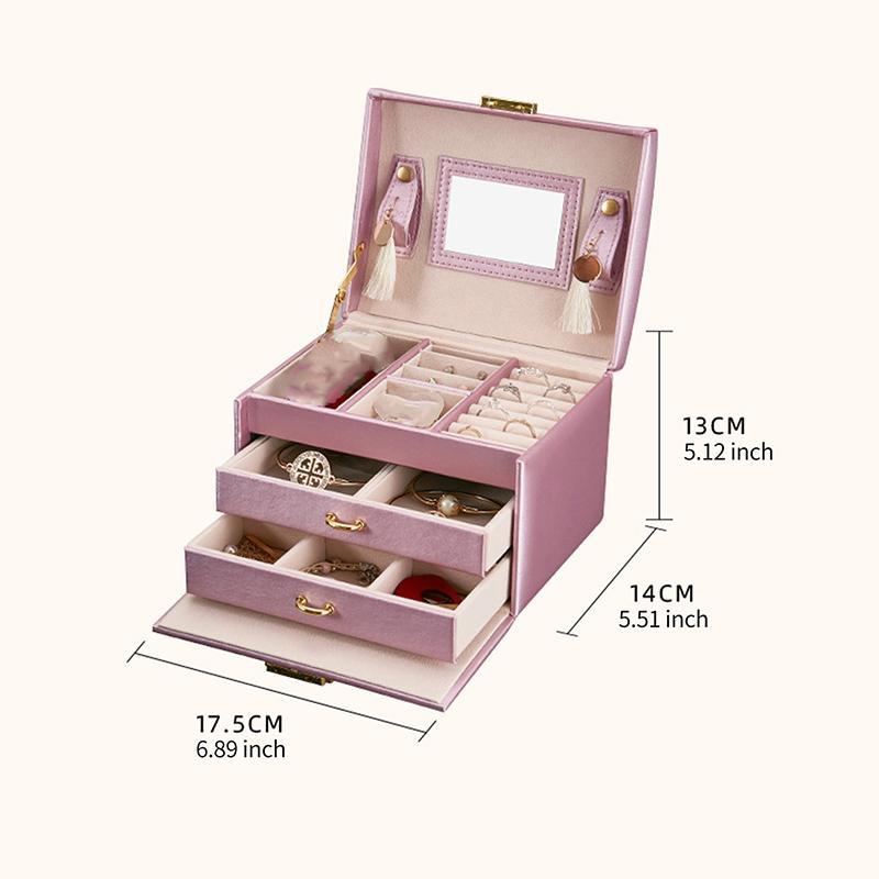 Desktop Mirror Jewelry Cabinet, 1 Count 3 Layer Multi-grid Jewelry Storage Box with Lid & Handle, Jewelry Case, Large Capacity Jewelry Organizer with Mirror