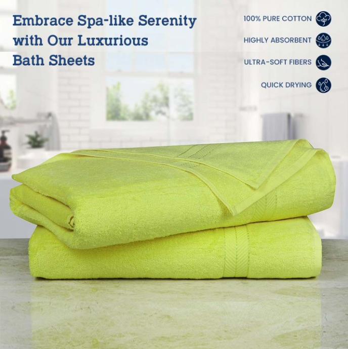 36x72 Bath Sheets Set of 2 Lime Green 100% Cotton Towels for Bathroom Hotel Spa Gym