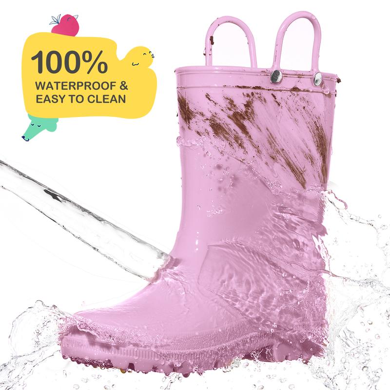 HISEA Kids Rain Boots for Toddler Boys Girls, Waterproof Rubber Boots with Easy-On Handles, Seamless PVC Rainboots Lightweight Mud Shoes for Water Beach Outdoor Playing (Toddler Little Kid Big Kid)