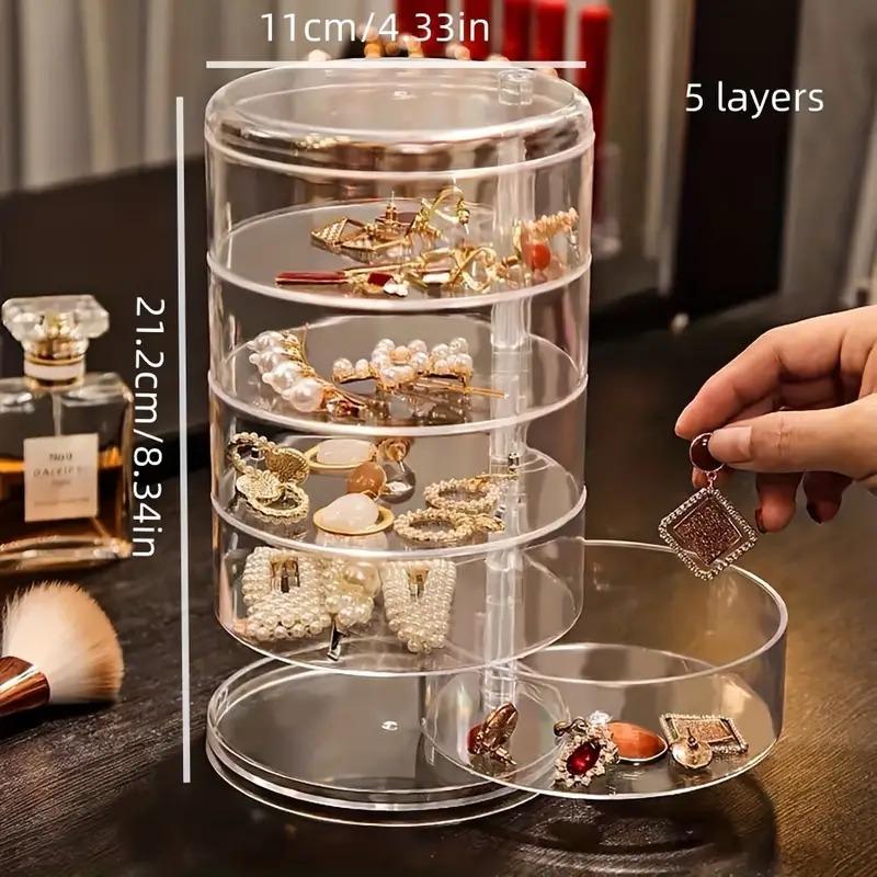 Multi-Layer Rotating Jewelry Organizer Box - Transparent, Dust-Proof Storage for jewelry Hair Accessories - All-in-One Personal Care Product Dispenser