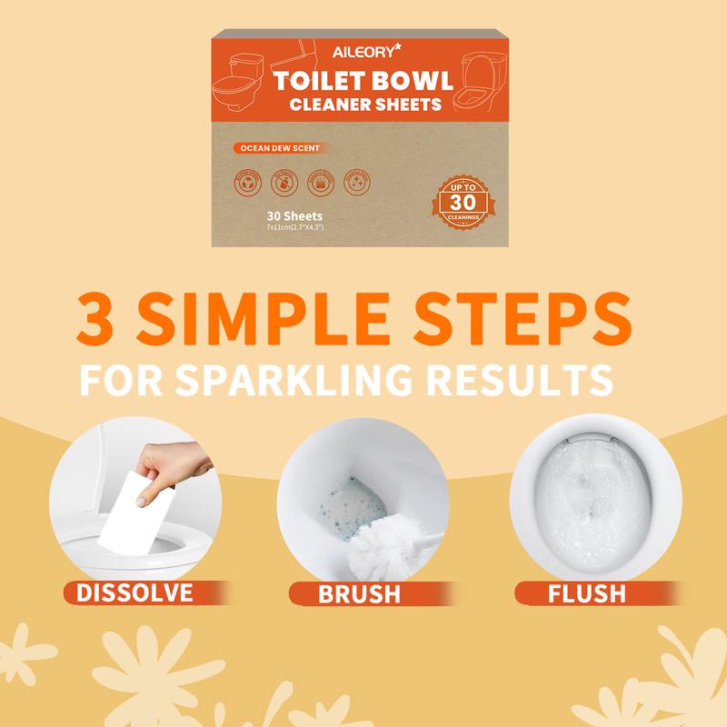 Toilet Bowl Cleaners Strips 30 Sheets,Natural Toilet Cleaner Septic Safe, Refresh Toilets & Bathroom. No Splash Cleaning Household Lightweight