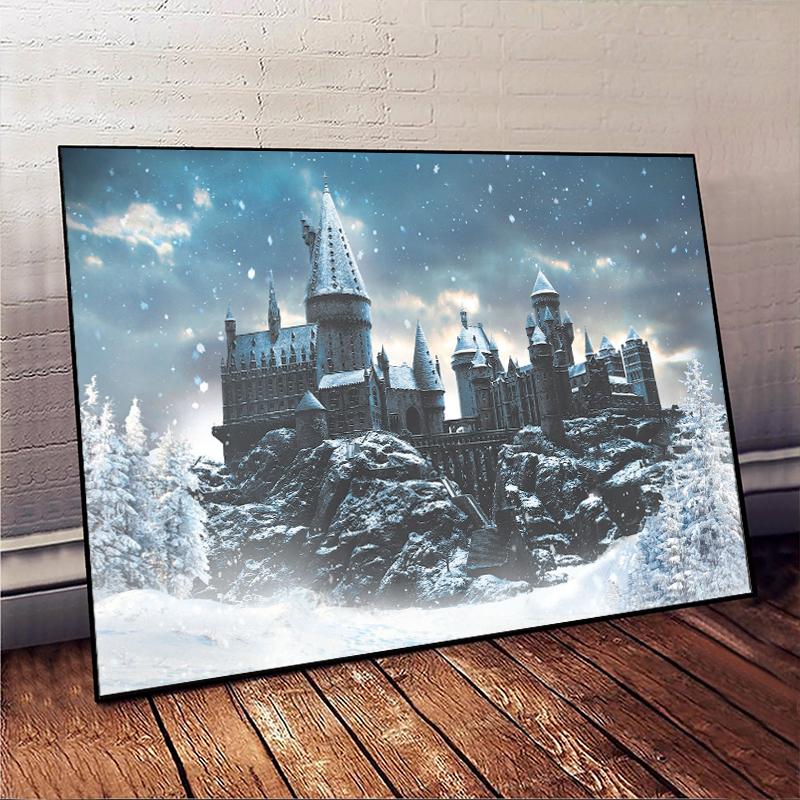 Harry Potter Hogwarts in the Snow Wall Picture with Light Castle Hogwarts Design Poster