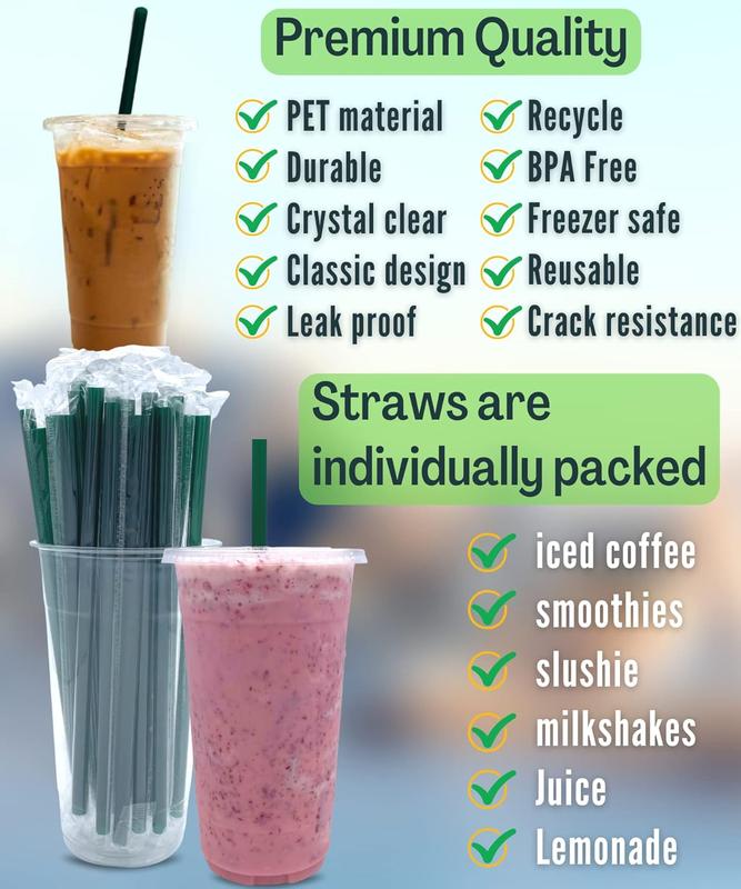 [100 SETS] 32 oz Clear Plastic Cups with Lids and STRAWS, Disposable Drinking Cups for Cold Drinks, Iced Coffee, Milkshakes, Smoothies