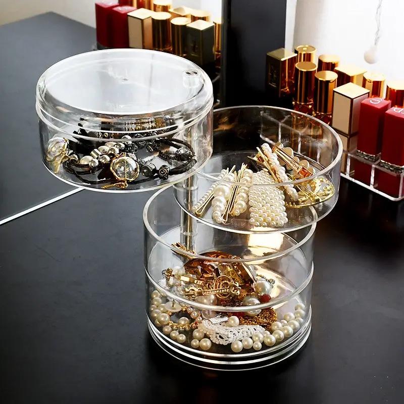 Multi-Layer Rotating Jewelry Organizer Box - Transparent, Dust-Proof Storage for jewelry Hair Accessories - All-in-One Personal Care Product Dispenser