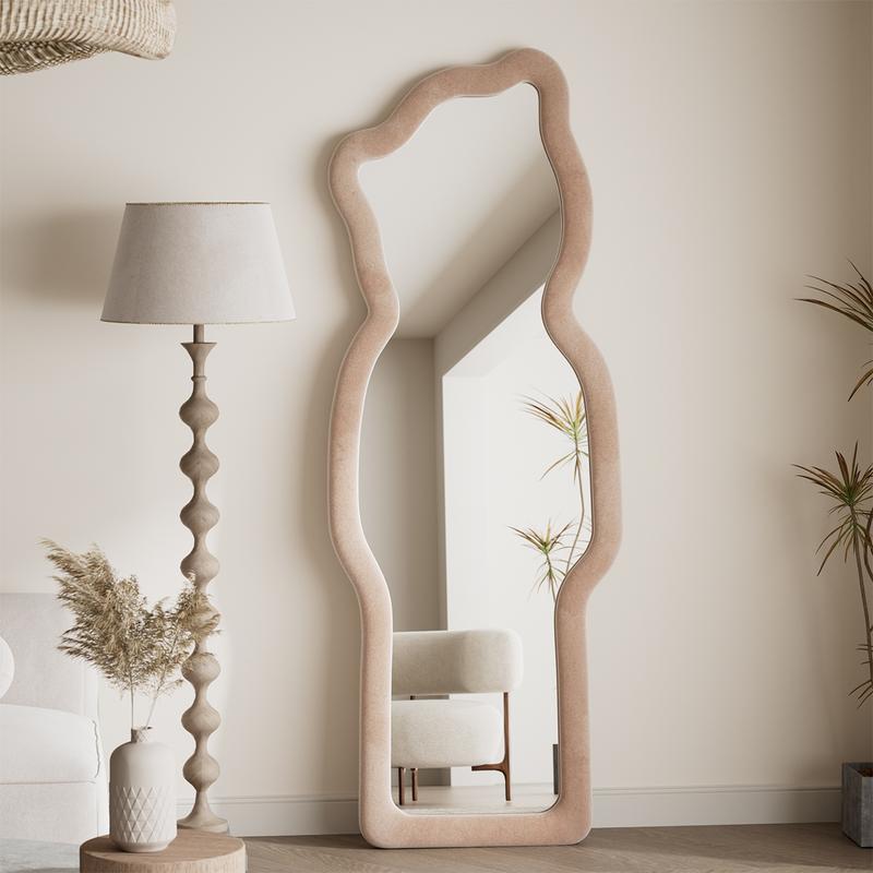 Easly 63 in. H x  24 in. W Irregular Full Length Mirror With Bear Shaped Flannel Frame Wall Mirror Floor Mirror