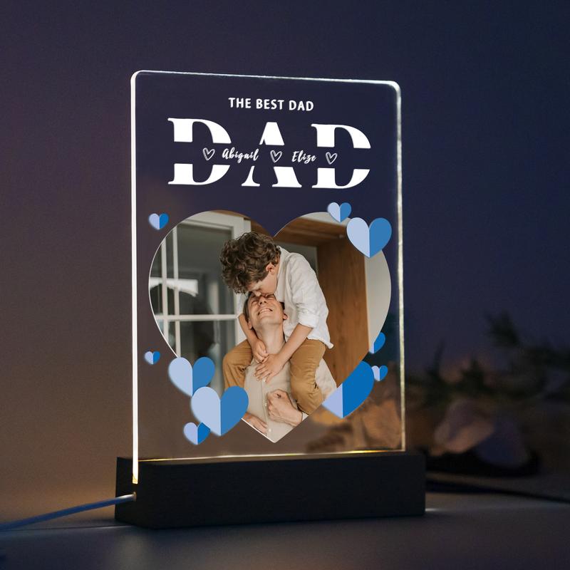 Personalized Fathers Day Gift, Unique Acrylic Photo Plaque, Gift for Daddy, First Fathers Day Gift, Photo Ornament, Best Dad Night light gift Decor Frames