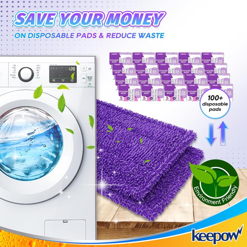 KEEPOW Reusable  Absorbent Power Mop Refill Pads Compatible with Swiffer Microfiber Mop Pads, 6 Pack