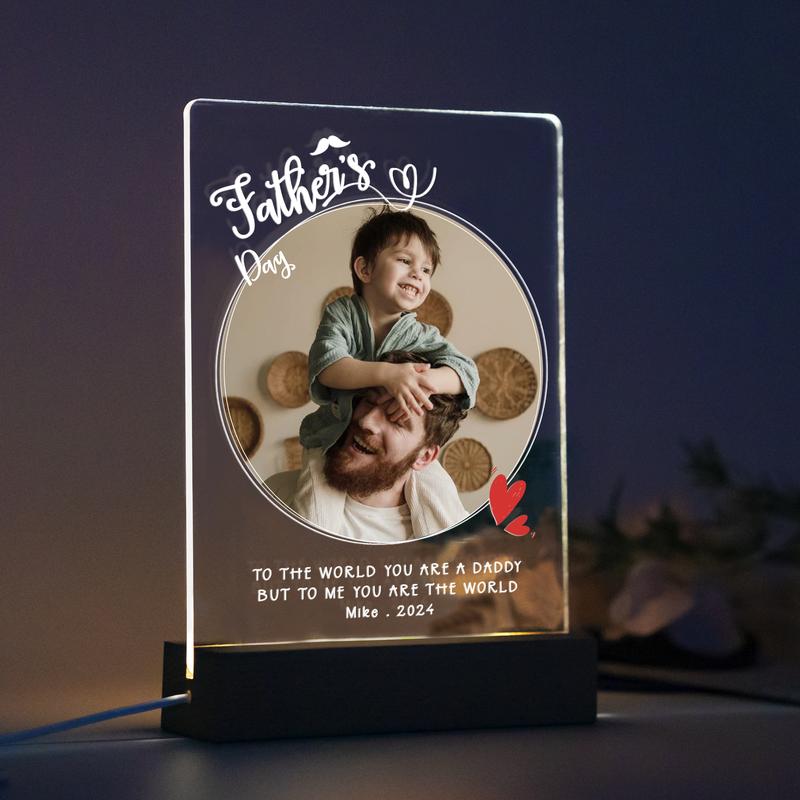 Personalized Fathers Day Gift, Unique Acrylic Photo Plaque, Gift for Daddy, First Fathers Day Gift, Photo Ornament, Best Dad Night light gift Decor Frames