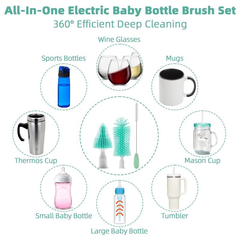 Electric Bottle Cleaning Brush - Rechargeable with USB, Detachable Handle, Multipurpose Bottle & Cup Scrubber, Ideal for Home Cleaning Tools, Kitchen Accessories, and Sparkling Clean Surfaces-Perfect Christmas Gift