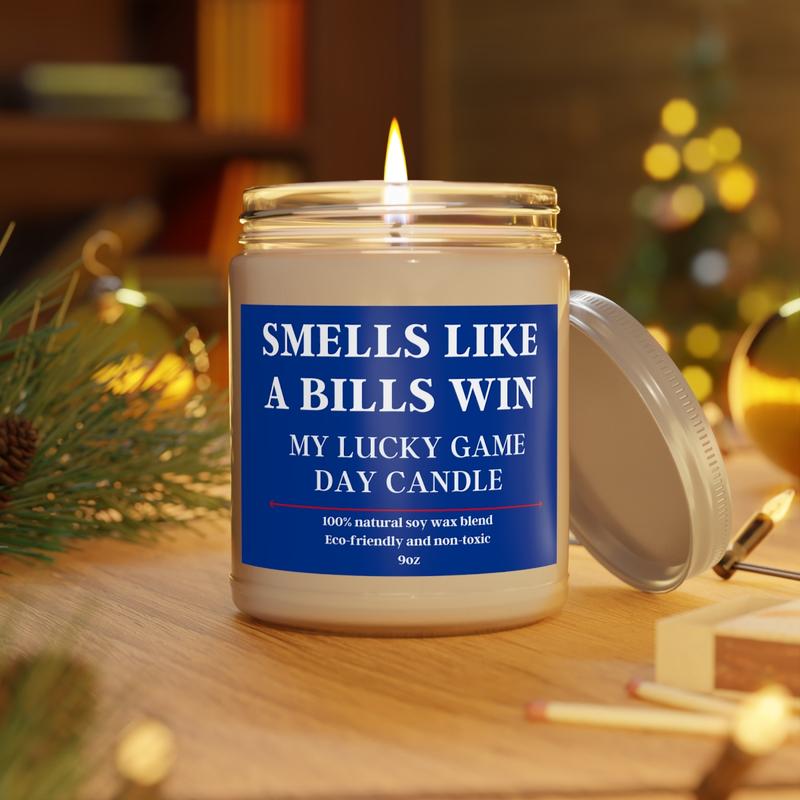 Smells Like a Bills Win Candle, Unique Gift, Bills Candle Football. 9oz. Scented decor. Buffalo  Unique gift for family and friends.