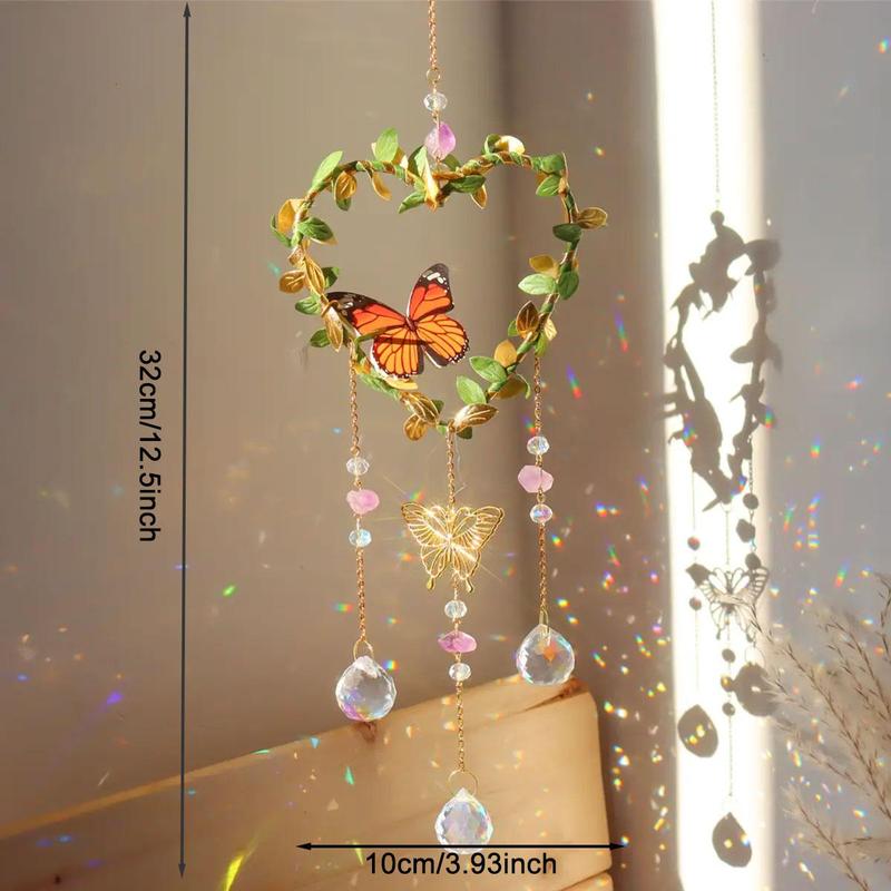 Heart Shaped Hanging Decor, 1 Count Butterfly & Crystal Decor Pendant, Hanging Decor for Home Garden Party