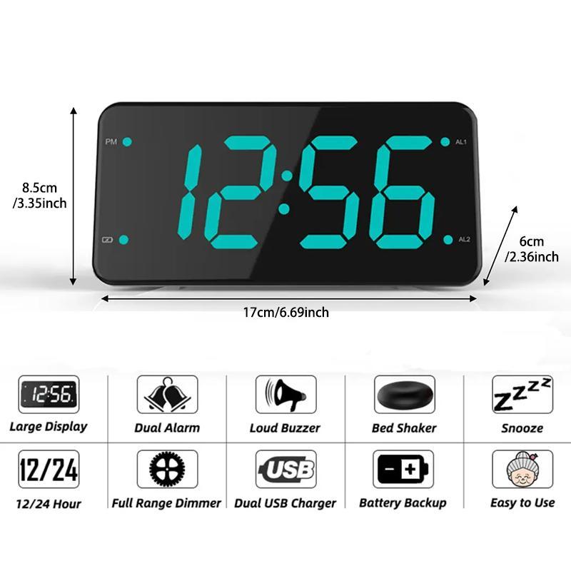 Loud Alarm Clock with Bed Shaker, 1 Count Modern Trendy Adjustable Vibrating Alarm Clock for Heavy Sleepers, Large Led Display, Home Clock Supplies, Gifts for Men Women