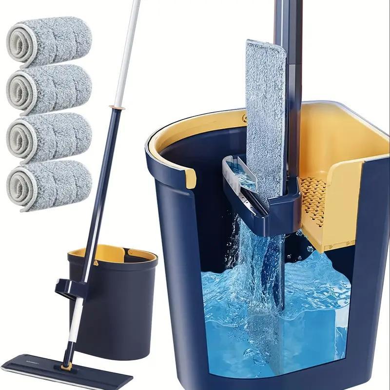 Multi-Type Wall Cleaner Mop Spin Mop and Bucket System with Adjustable Long Handle with Dual Compartment Mop Bucket and Thick Washable with 4 Microfiber Mop Pads Baseboard Cleaner Tool Self-Separating Spin