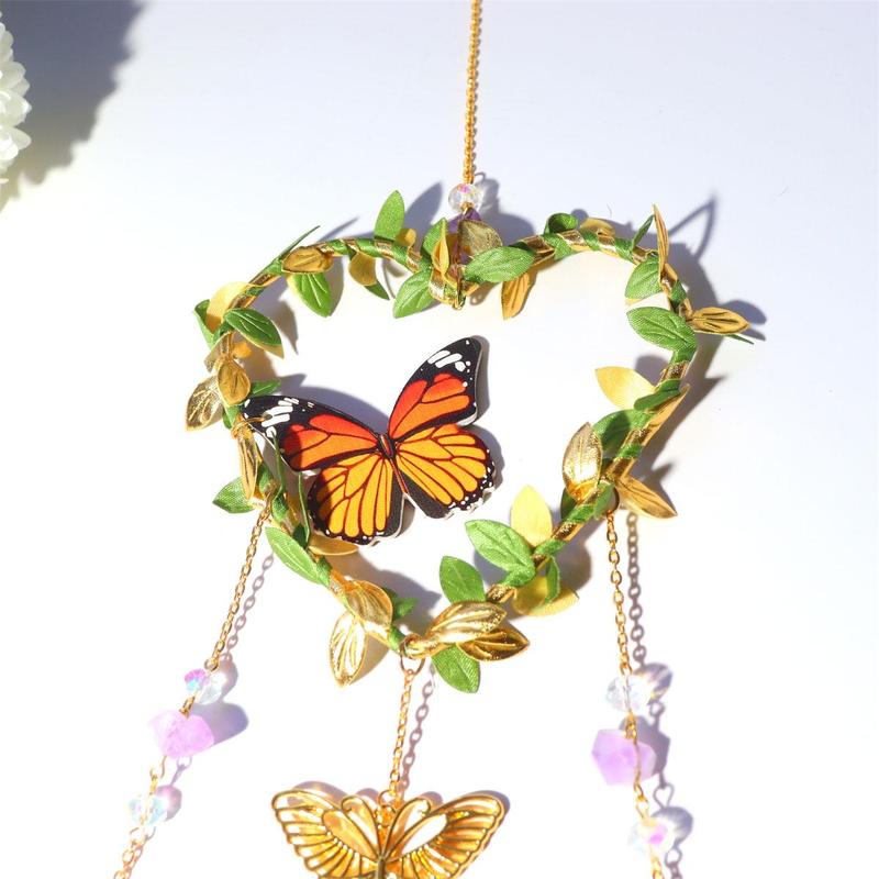 Heart Shaped Hanging Decor, 1 Count Butterfly & Crystal Decor Pendant, Hanging Decor for Home Garden Party