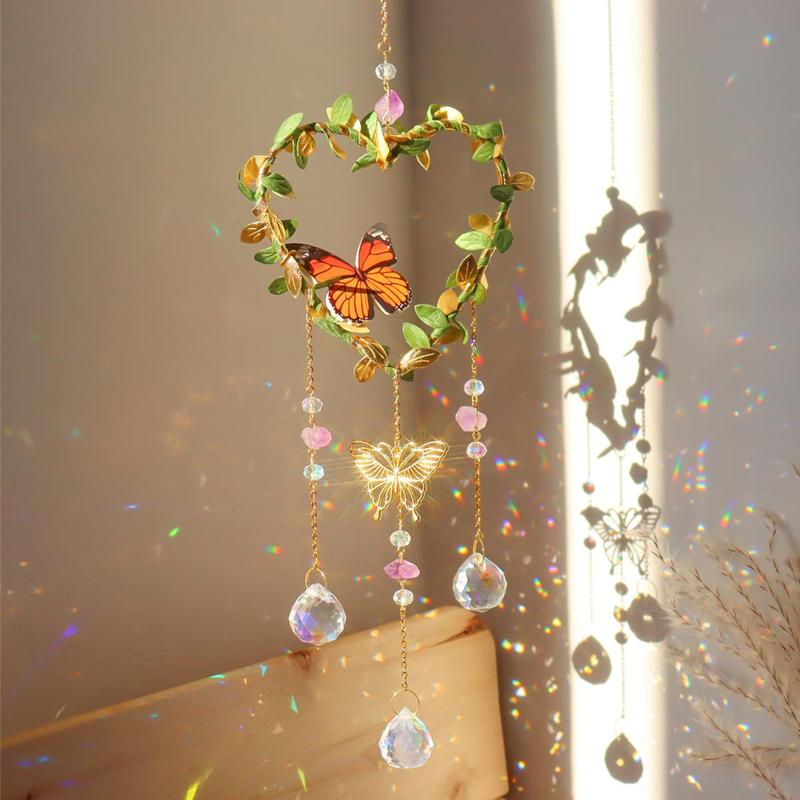 Heart Shaped Hanging Decor, 1 Count Butterfly & Crystal Decor Pendant, Hanging Decor for Home Garden Party