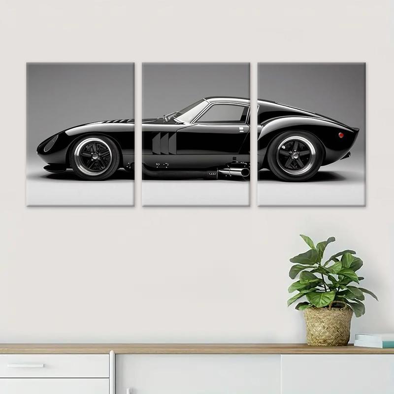 Car Pattern Wooden Framed Canvas Painting, 3 Counts set Modern Art Supercar Poster, Wall Art Decor for Home Living Room Bedroom Office