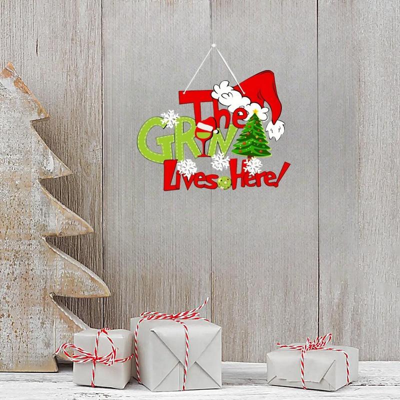 Vintage Christmas Door Sign, 1 Count The Grinch Live Here Door Hanger, Indoor Outdoor Holiday Wall Home Decor Supplies