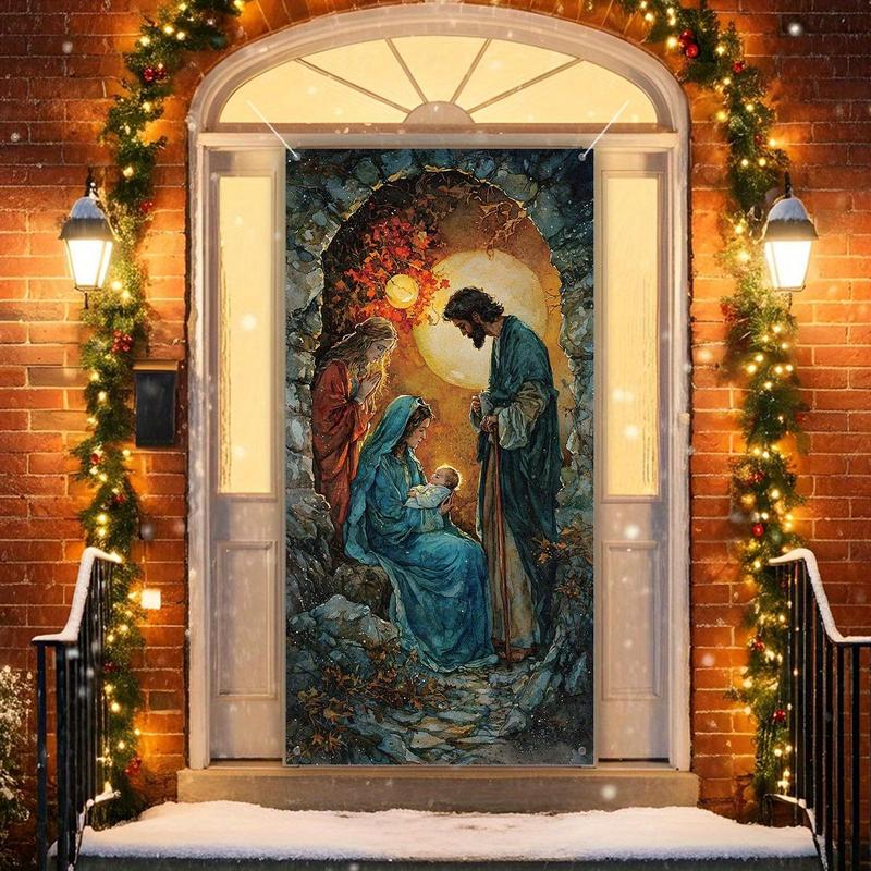 Christmas Themed Door Banner, 1 Count Nativity Scene Door Wall Cover, Festive Hanging Banner, Winter Xmas Decor, Perfect for Indoor & Outdoor