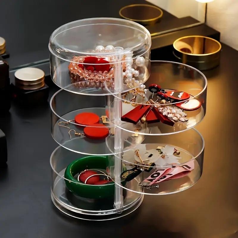 Multi-Layer Rotating Jewelry Organizer Box - Transparent, Dust-Proof Storage for jewelry Hair Accessories - All-in-One Personal Care Product Dispenser