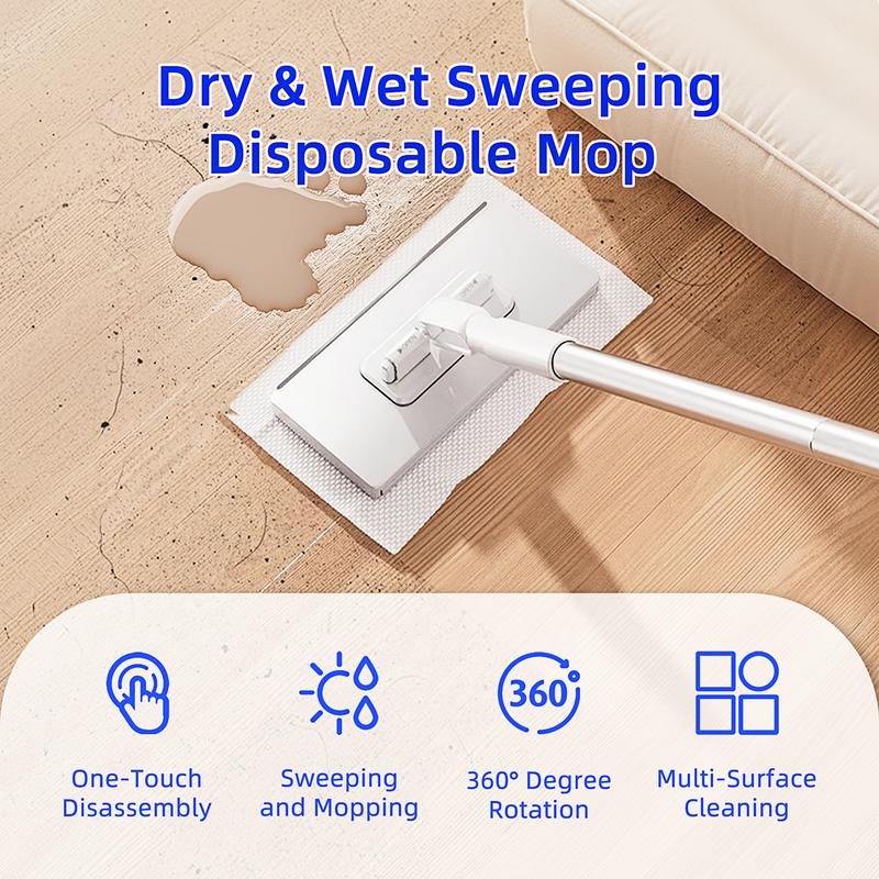 TIKAAATOK Sweeping Mop - Non-Contact, Dirt-Free, Wet & Dry Disposable Mats, Multi-Surface, Cleaning Head