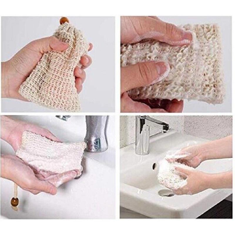 4 Exfoliating Natural Sisal Soap Bags - Eco-Friendly Soap Saver Pouches for Bath