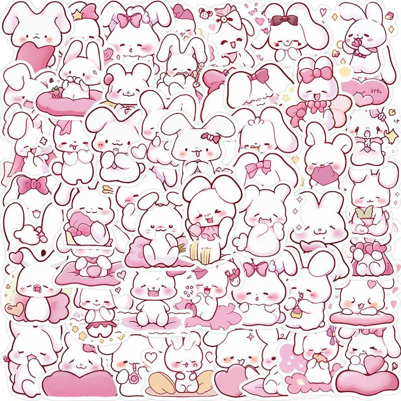 Cute Rabbit Series Sticker, 50pcs set Waterproof Self Adhesive DIY Sticker, Decor Sticker for Gift Greeting Card Water Bottle Laptop Phone