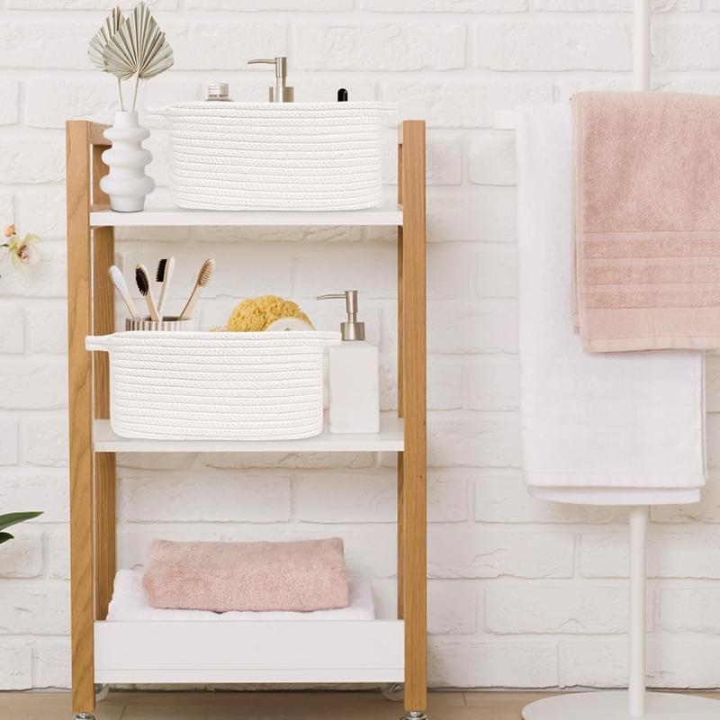 Small White Basket, Soft Woven Storage Bins Baskets, Decorative Shelves Closet Organizing Baskets Chest Box, Empty Gift Basket