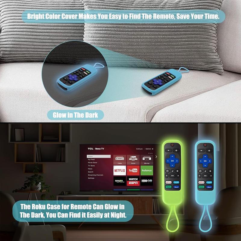 2-Pack Glow in The Dark Silicone Remote Cover Case for Roku Express Streaming Stick Premiere & TCL Hisense Roku TV Remote. Smart TV Remote Control Replacement Sleeve Skin.