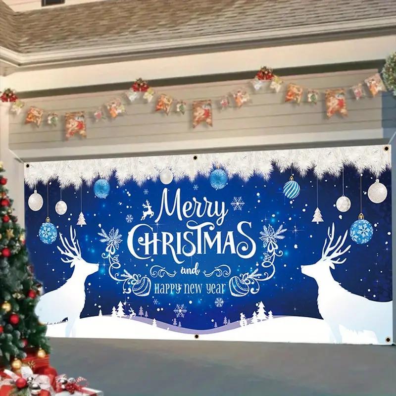 Christmas Themed Garage Door Cover, 1 Count Merry Christmas Garage Door Banner, Outdoor Holiday Decoration for Home, Party, Festival