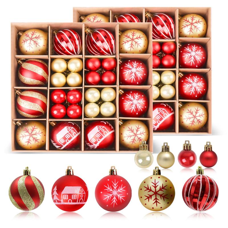 PEMOTech Christmas Balls Ornaments - 88Pcs Set of Red & Gold Balls with Glitter, 2 Sizes, Shatterproof Decorations for Xmas Tree