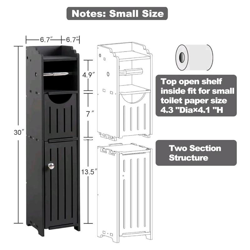 Bathroom Storage Cabinet: Toilet Paper Holder Fit for Mega Roll - Matte Black