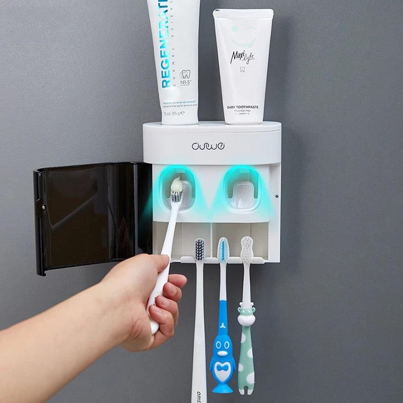 Wall Mounted Automatic Toothpaste Dispenser Toothbrush Holder